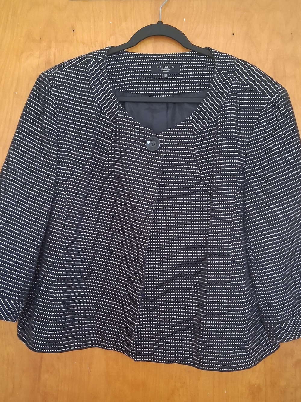 Talbots Black and White Microdot Textured Cropped Blazer Shell 100% Cotton 18W
